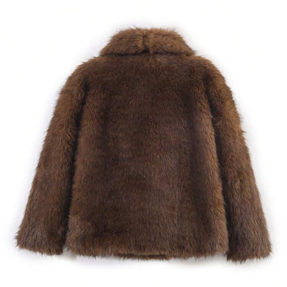 Luxury vintage style cropped oversized faux fur coat gray cream - Picture 10 of 11